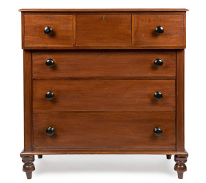 A Colonial cedar chest of six drawers with cantilever top, New South Wales origin, mid 19th century, 121cm high, 122cm wide, 60cm deep