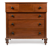 A Colonial cedar chest of six drawers with cantilever top, New South Wales origin, mid 19th century, ​121cm high, 122cm wide, 60cm deep