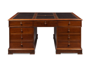 An antique Australian cedar partners desk with tooled leather adjustable top, circa 1885, ​77cm high, 167cm wide, 111cm deep