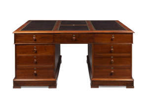An antique Australian cedar partners desk with tooled leather adjustable top, circa 1885, 77cm high, 167cm wide, 111cm deep
