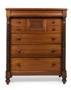 An antique Australian cedar 8 drawer chest with bobbin turned columns, 19th century, 144cm high, 119cm wide, 57cm deep