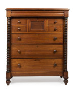 An antique Australian cedar 8 drawer chest with bobbin turned columns, 19th century, ​144cm high, 119cm wide, 57cm deep