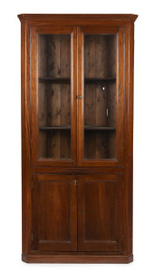 A Colonial cedar floor standing corner cabinet with Baltic pine backing boards, South Australian origin, 19th century, 202cm high, 93cm wide, 50cm deep