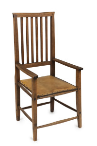 ANTONIO DEBORTOLI solid blackwood carver chair, Drouin, Victoria, late 19th century, 103cm high, 52cm across the arms