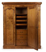 A fine antique Australian three door wardrobe, birdseye huon pine, interior handsomely fitted with slides and drawers, circa 1870, 216cm high, 191cm wide, 57cm deep - 2