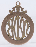 MUSIC AWARDS, ETC: a 9ct gold fob (6.7gms) engraved "Winners Carnival Contest 1922 L.Heaps"; a 9ct gold fob (8.3gms) engraved "Swan Hill 1932" and verso "SWAN HILL BAND CONTEST Pres. by CR. H. PYE, J.P. to LES HEAPS Winning Band Master". Also, a 15ct gold - 7