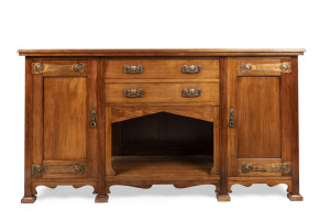 An Australian Arts & Crafts blackwood sideboard with copper fittings, early 20th century, 92cm high, 173cm wide, 56cm deep