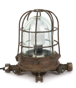 A vintage brass and glass marine lamp, (converted to electric), early 20th century, 29cm high