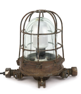 A vintage brass and glass marine lamp, (converted to electric), early 20th century, ​29cm high