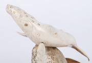 A whale ornament made from carved whalebone mounted on a hoop pine base, 19th/20th century, ​20cm high, 29cm wide - 2