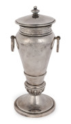 FREDERICK BASSE sterling silver two handled cup and cover, Adelaide, circa 1910, impressively hallmarked "BASSE, ADELAIDE, BROKEN HILL SILVER", with crown and lion marks, 27.5cm high, 810 grams. PROVENANCE: The Collection of the late Graham & Elizabeth Co