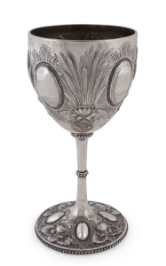 WILLIAM EDWARDS Australian silver goblet with floral repoussé decoration, circa 1865, stamped "W.E. STERLING SILVER", 19cm high, 282 grams