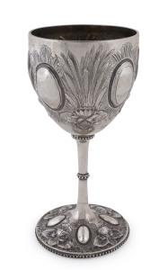 WILLIAM EDWARDS Australian silver goblet with floral repoussé decoration, circa 1865, stamped "W.E. STERLING SILVER", ​19cm high, 282 grams