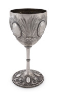 WILLIAM EDWARDS Australian silver goblet with floral repouss&eacute; decoration, circa 1865, stamped "W.E. STERLING SILVER", ​19cm high, 282 grams
