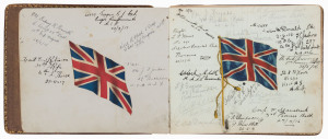1913-21 dated entries in a large format autograph book featuring a double-page spread signed by Australian soldiers, also identifying their battalions; several pages with delightful drawings; the P.L.C. Class of 1913; and a series of four illustrations ti
