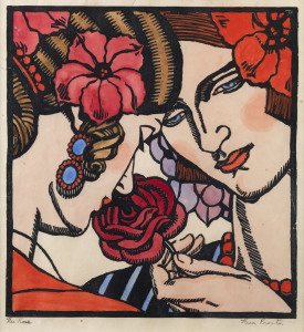 ALTHEA MARY (THEA) PROCTOR (1879 - 1966), The Rose, 1927, woodcut, hand coloured, signed with monogram in image upper right and in pencil in lower margin at right, 22 x 21cm.