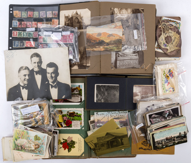 A carton containing an accumulation of postcards, loose and in albums; photographs, etc. (qty).