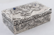 An antique Chinese silver box adorned with a dragon in seascape studded with lapis lazuli, 19th century, 5.5cm high, 15cm wide, 9cm deep - 4