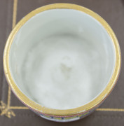 A Chinese yellow and blue porcelain Kui dragon design brush washer with pink border and gilded rim, Qing Dynasty, 19th/20th century, Yongzheng mark, 6cm high, 11cm diameter - 6