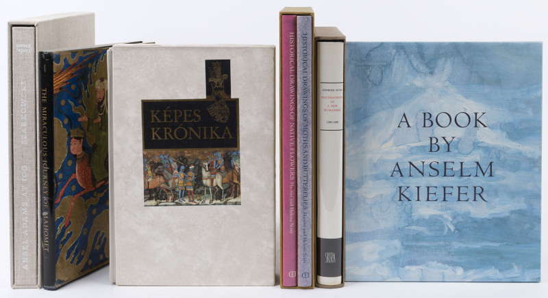 "Ansel Adams at 100" by Szarkowski [2001]; "Historical Drawings of Moths and Butterflies" by Harriet & Helena Scott [1988]; "Historical Drawings of Native Flowers" by Harriet & Helena Scott [1988]; "Kepes Kronika" [1986]; "A Book by Anselm Kiefer" [1988];