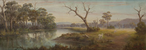 JOHN F. NORTON Cattle grazing by the river, oil on canvas, signed and dated '24 lower right,