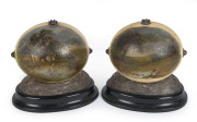 J.M. WENDT A fine pair of Australian silver mounted ostrich eggs, each egg decorated with a finely painted Australian bush scene (unsigned); on silver bases. Signed J.M. Wendt, with lion passant and queen's head. Both 18cm high, 19cm wide. Provenance: To