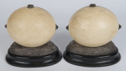 J.M. WENDT A fine pair of Australian silver mounted ostrich eggs, each egg decorated with a finely painted Australian bush scene (unsigned); on silver bases. Signed J.M. Wendt, with lion passant and queen's head. Both 18cm high, 19cm wide. Provenance: To - 3