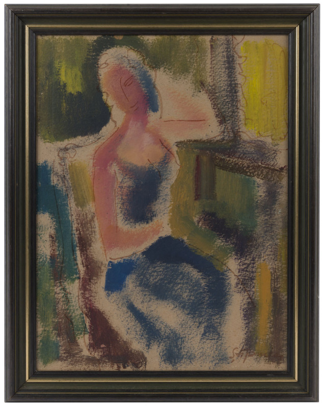 MARGARITA ANNA STIPNIEKS (Europe, Australia, 1910-2010), seated lady, oil & watercolour on card, signed "Stipnieks" lower right,