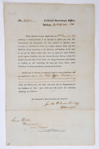 A GRANT OF LAND AT WINDSOR: JAMES UPTON (1803 - 1888): A letter, dated 20th October, 1830 from the Colonial Secretary's Office, Sydney, advising Upton that the Governor "has been pleased to Sanction your receiving an Allotment of Land.....on the express C