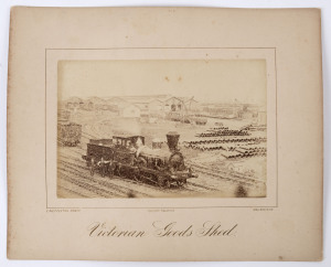 CHARLES NETTLETON (1826-1902), "Queen's Wharf", "50 Ton Crane", "Victorian Goods Shed", "Victorian Railway Station" and "Melbourne & Hobson's Bay Railway Pier" c.1880, albumen prints mounted on Nettleton cards with his printed details below. Each image 13