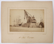 CHARLES NETTLETON (1826-1902), "Queen's Wharf", "50 Ton Crane", "Victorian Goods Shed", "Victorian Railway Station" and "Melbourne & Hobson's Bay Railway Pier" c.1880, albumen prints mounted on Nettleton cards with his printed details below. Each image 13 - 2