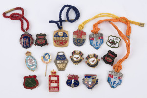 BADGES & FOBS: A range including Newmarket Racing Club 1947-48, King Island Soldiers & Citizens Club, Ulverstone Football Club, South Australia Agricultural Society JUDGE, Melbourne Cricket Club, etc. (17 items).