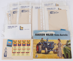 TRADE BROCHURE: "Fordson Major" Farms Australia catalogue, circa 1950s; also, a range of Golden Fleece items associated with Blackwell Service Station, Clayton.