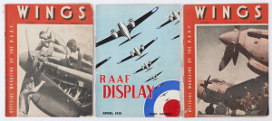 ROYAL AUSTRALIAN AIR FORCE:"R.A.A.F. DISPLAY April 1938" program (48pp + covers); plus "WINGS" magazine Vol. 1 editions for May 23 and Sept.14, 1943. (3 items). 