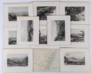NEW SOUTH WALES: A collection of ten full page steel engraved plates from "Australia by Edwin Carton Booth", engraved from drawings and paintings by John Skinner Prout (1805 - 1876): including "Fairlight Glen, on the Warragamba","Gully at Woolongong", "Ha