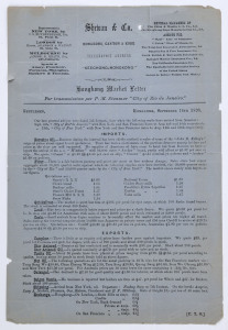 SHEWAN & CO. Hong Kong, Canton & Kobe: 14th September 1893 "Hongkong Market Letter"2-page printed document sent to their offices and representatives around the world (including Anson. B. Heath in Melbourne) regarding the current prices for products of all