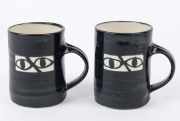 SIDNEY NOLAN "Ned Kelly" two pottery mugs, signed "Nolan at Heide 1946-47, Dobell 1997" 6/50 and 7/50, ​10.5cm high