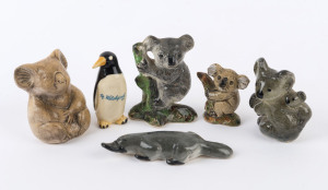 Six assorted miniature Australian pottery animal ornaments, 20th century, the largest 7cm high