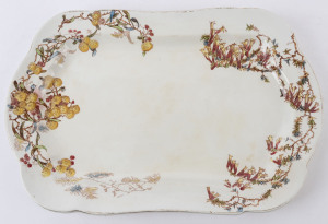 DOULTON BURSLEM "Wattle" pattern meat platter with coloured decoration, circa 1892, factory mark to base, 41cm wide