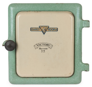 EARLY KOOKA "Victory Meters" vintage cast iron and enamel Australian stove door, circa 1930, 39 x 42cm