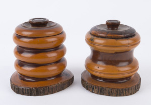 Two Australian vintage mulga wood tobacco jars, 20th century, 14cm high