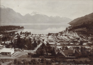 "QUEENSTOWN, LAKE WAKATIPU" New Zealand albumen photograph by MUIR & MOODIE of Dunedin, circa 1900, framed and glazed, ​14 x 20cm, frame 25 x 29cm overall