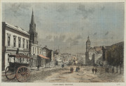 "Collins Street, Melbourne" hand-coloured newspaper supplement print, 19th century, in a period birdseye maple frame with gilt slip and glass, ​37 c 42cm overall - 2