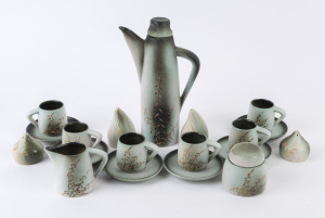 ELLIS pottery coffee set for six with additional condiments, (19 items), incised "Ellis", the pot 27cm high