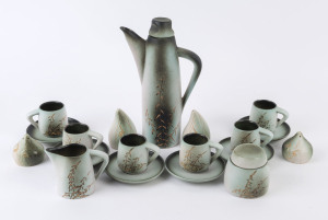 ELLIS pottery coffee set for six with additional condiments, (19 items), incised "Ellis", ​the pot 27cm high