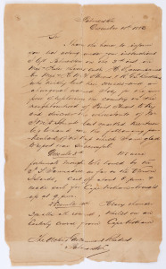 NORTHERN TERRITORY: THE 1883 EXPEDITION TO LOCATE "STURT'S TREE" Dec.10th 1883 four-page letter headed "Palmerston" and addressed "The Acting Government Resident, Palmerston; written by James P. Hingston, Surveyor, in which he provides a day-by-day descri