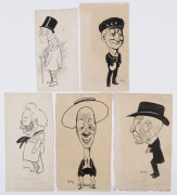 LAING Five caricatures, pen & ink on artists card, 4 signed "Laing", various sizes, the largest 25 x 14cm. One depicts Australian Prime Minister Joseph Cook.