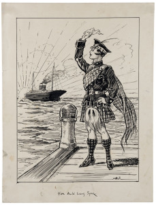 CHARLES NUTTALL (1872 - 1934), For Auld Lang Syne, pen and ink on artists card, circa 1915, 42 x 31cm.