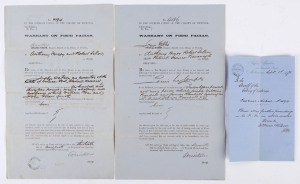 SHERIFFS OFFICE MELBOURNE: Three documents dated 1870; two being Warrants on Fieri Facias demanding payments from Louis Le Compte and another from John Watson as a result of Supreme Court judgements against them; also a note to the Sheriff asking for a "s