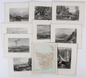 TASMANIA: A collection of nine full page steel engraved plates from "Australia by Edwin Carton Booth", engraved from drawings and paintings by John Skinner Prout (1805 - 1876): comprising "Black Man's Cove", "Longford", "Break of Day Plains", "Source of t